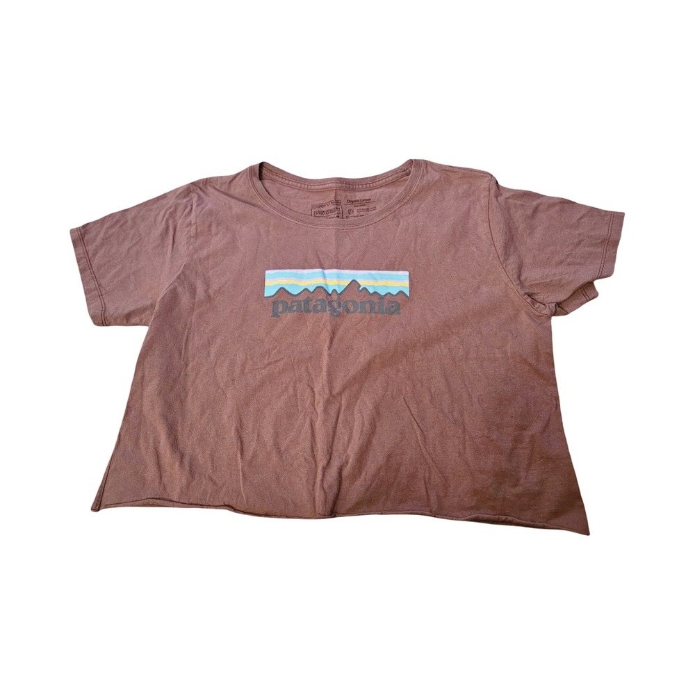 Patagonia Womens mauve Organic Cotton Mountain Logo Graphic Cropped T-Shirt L